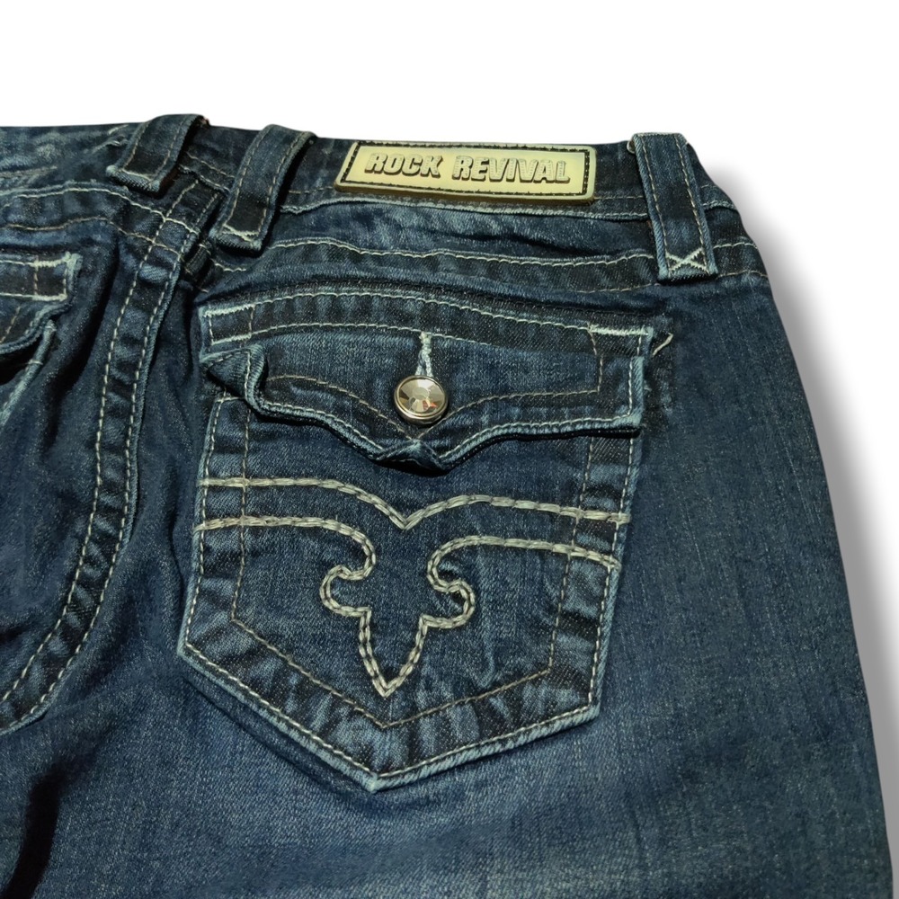 Rock Revival Jeans Womens 27 Blue Jessica Easy Skinny Mid Rise Embroidery
